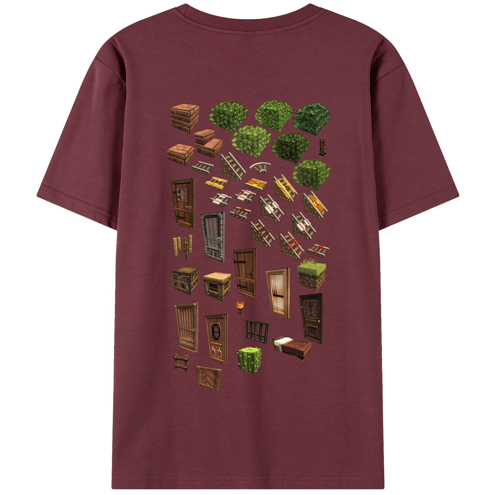 （画像用） マインクラフト ブロックの世界 Minecraft MC Block world 綿100％半袖Tシャツ（背面プリント）